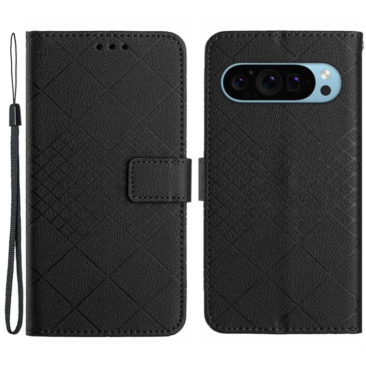 HT06 For Google Pixel 9 Pro Case PU Leather Rhombus Pattern Wallet Phone Cover