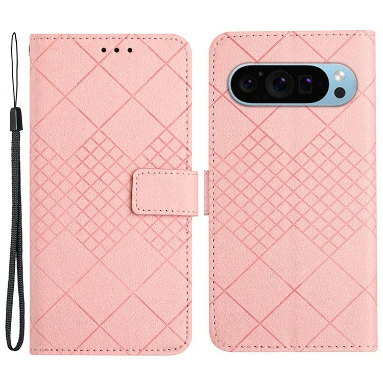 HT06 For Google Pixel 9 Pro Case PU Leather Rhombus Pattern Wallet Phone Cover