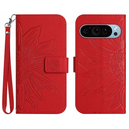 HT04 For Google Pixel 9 Pro Sunflower Case with Strap Wallet Leather Phone Cover