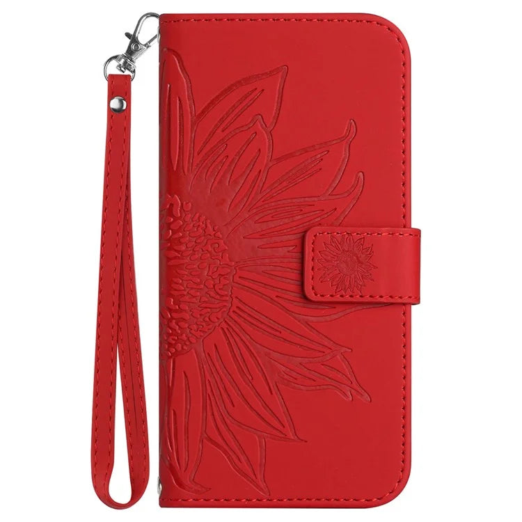 HT04 For Google Pixel 9 Pro Sunflower Case with Strap Wallet Leather Phone Cover