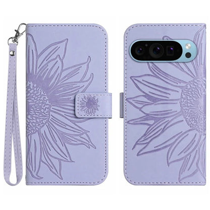 HT04 For Google Pixel 9 Pro Sunflower Case with Strap Wallet Leather Phone Cover