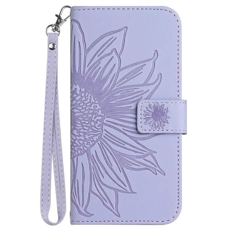 HT04 For Google Pixel 9 Pro Sunflower Case with Strap Wallet Leather Phone Cover