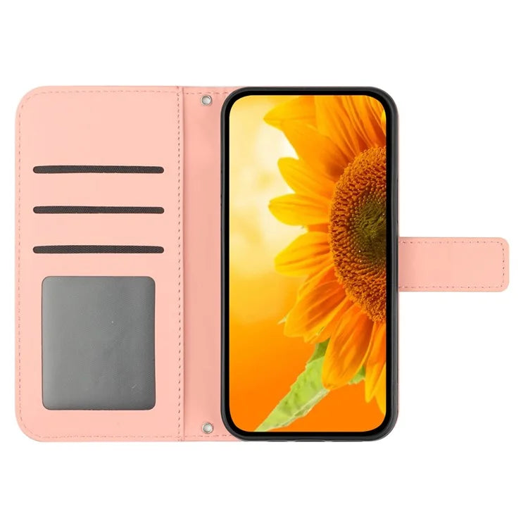 HT04 For Google Pixel 9 Pro Sunflower Case with Strap Wallet Leather Phone Cover