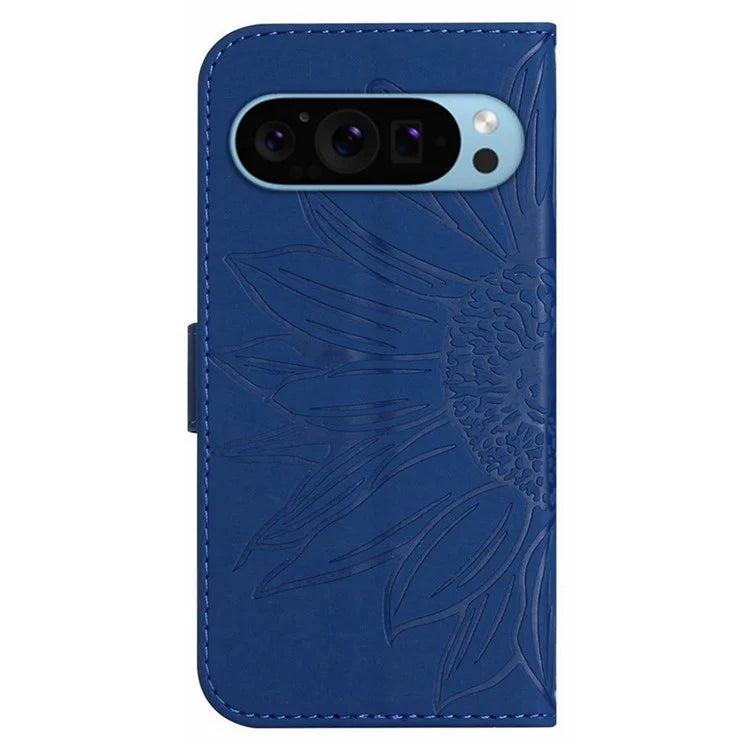 HT04 For Google Pixel 9 Pro Sunflower Case with Strap Wallet Leather Phone Cover