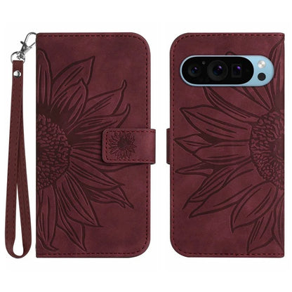 HT04 For Google Pixel 9 Pro Sunflower Case with Strap Wallet Leather Phone Cover