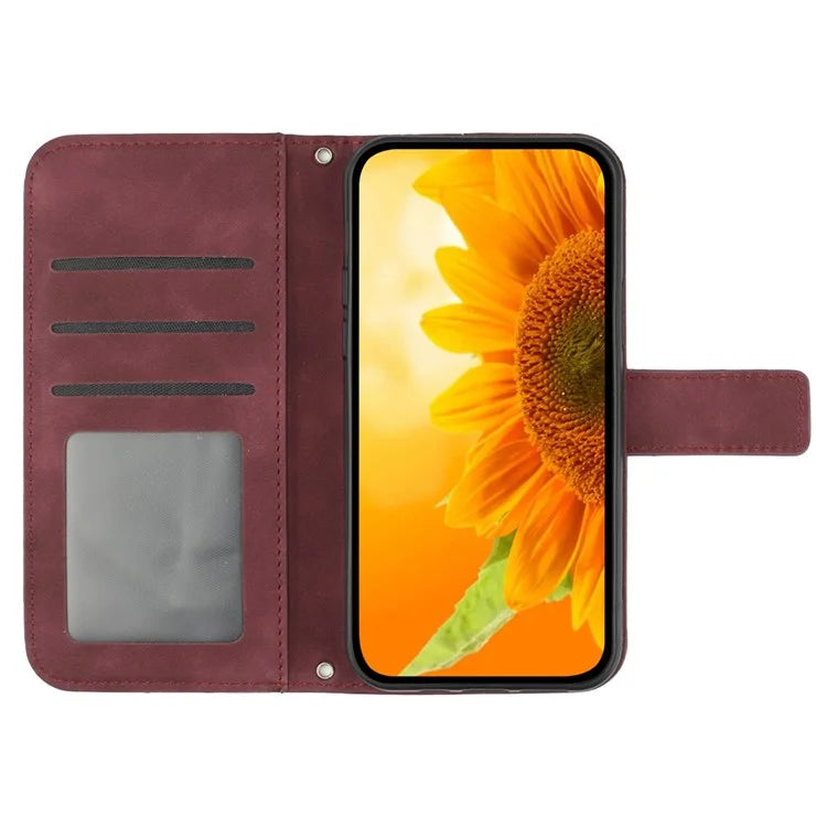 HT04 For Google Pixel 9 Pro Sunflower Case with Strap Wallet Leather Phone Cover