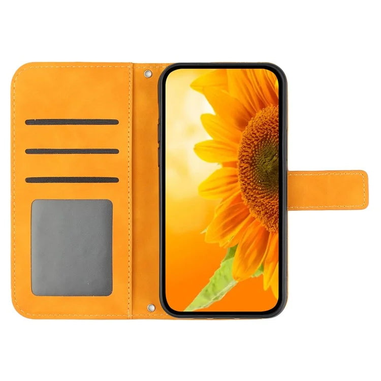 HT04 For Google Pixel 9 Pro Sunflower Case with Strap Wallet Leather Phone Cover