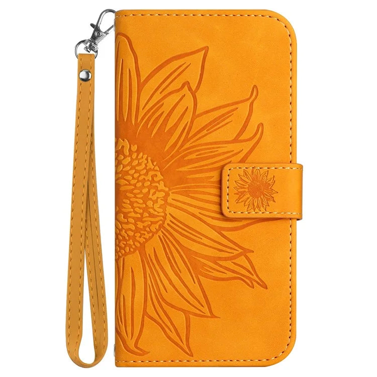 HT04 For Google Pixel 9 Pro Sunflower Case with Strap Wallet Leather Phone Cover