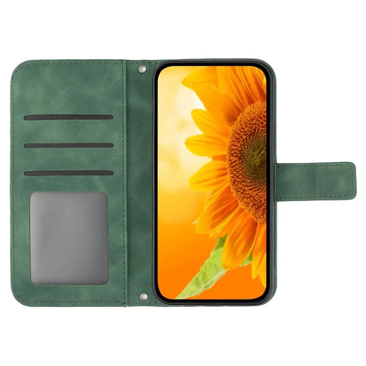 HT04 For Google Pixel 9 Pro Sunflower Case with Strap Wallet Leather Phone Cover