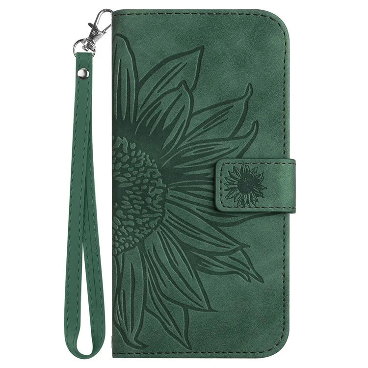 HT04 For Google Pixel 9 Pro Sunflower Case with Strap Wallet Leather Phone Cover