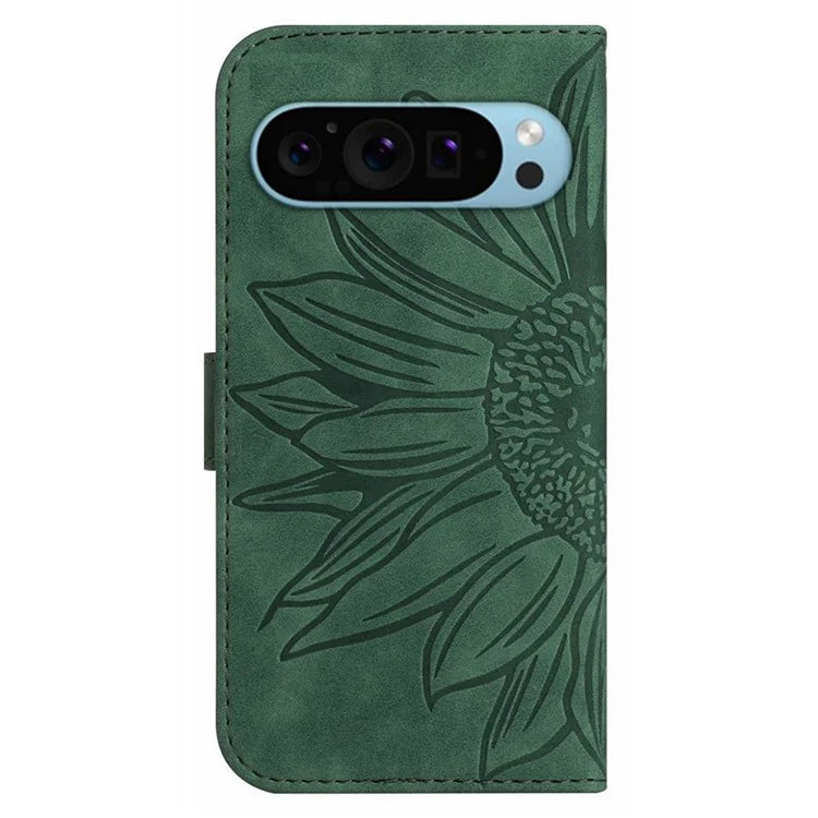 HT04 For Google Pixel 9 Pro Sunflower Case with Strap Wallet Leather Phone Cover