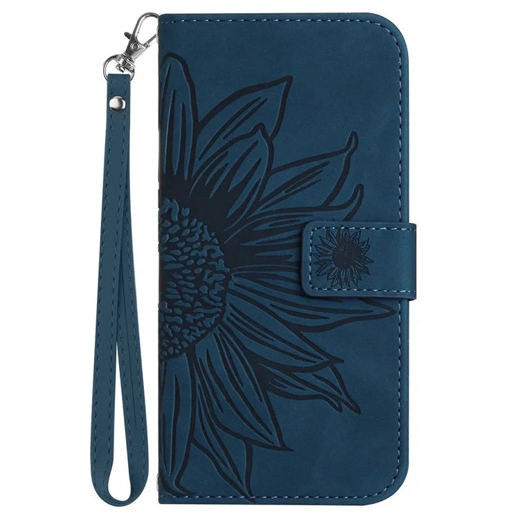 HT04 For Google Pixel 9 Pro Sunflower Case with Strap Wallet Leather Phone Cover