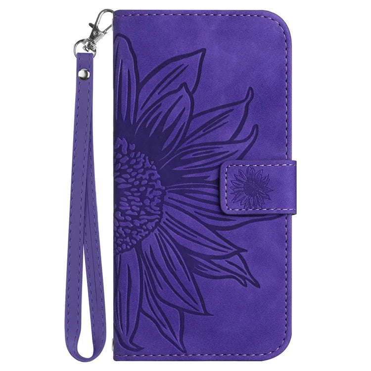 HT04 For Google Pixel 9 Pro Sunflower Case with Strap Wallet Leather Phone Cover