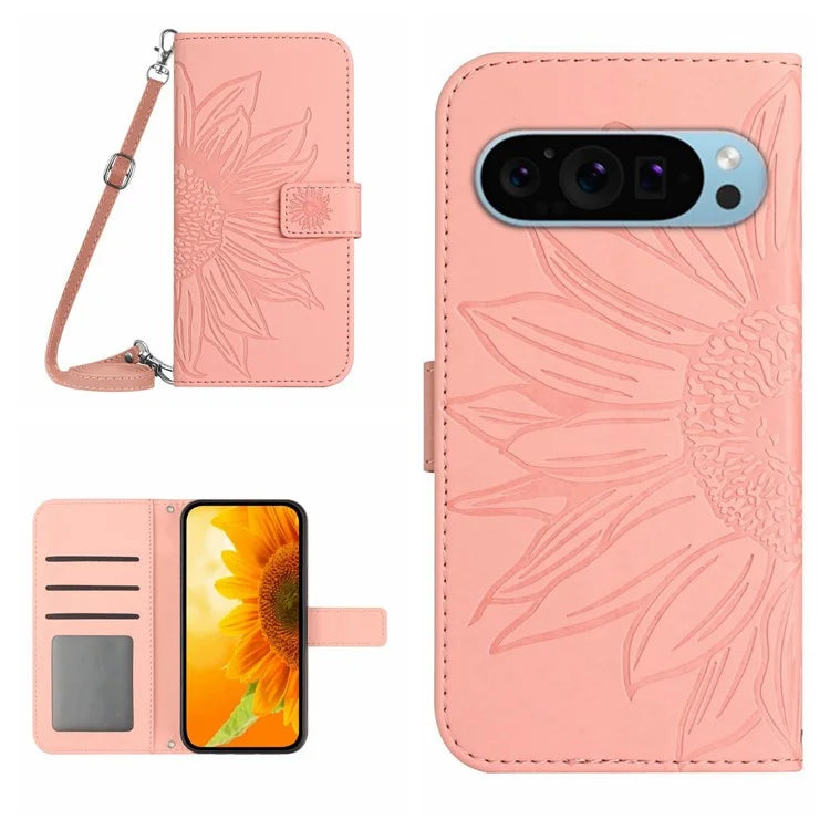 HT04 For Google Pixel 9 Pro Leather Case Crossbody Phone Cover with Wallet Stand