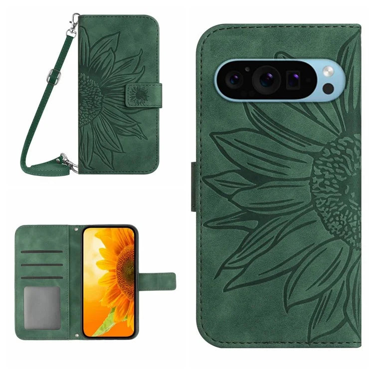 HT04 For Google Pixel 9 Pro Leather Case Crossbody Phone Cover with Wallet Stand