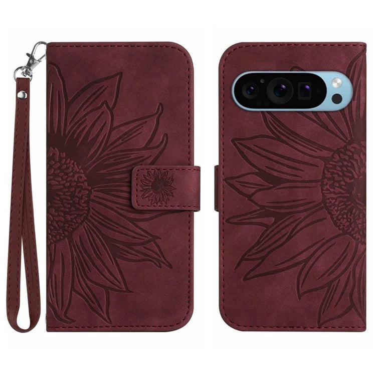 HT04 For Google Pixel 9 Case Sunflower Leather Phone Cover with Wallet Stand