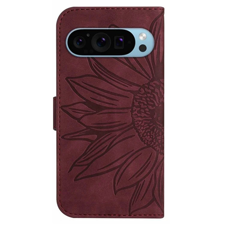 HT04 For Google Pixel 9 Case Sunflower Leather Phone Cover with Wallet Stand