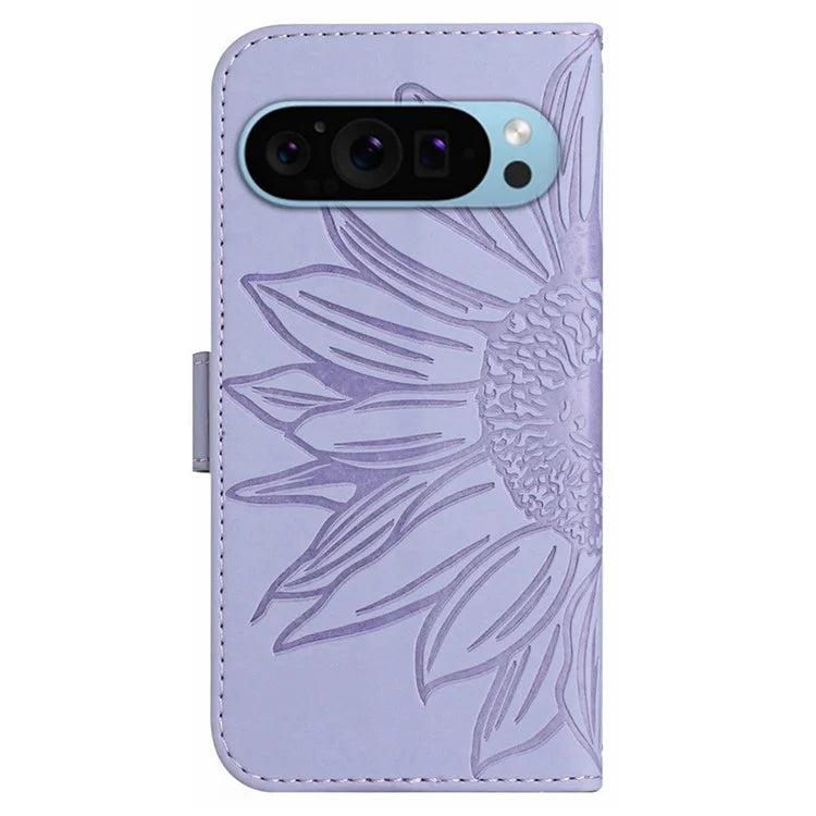 HT04 For Google Pixel 9 Case Sunflower Leather Phone Cover with Wallet Stand