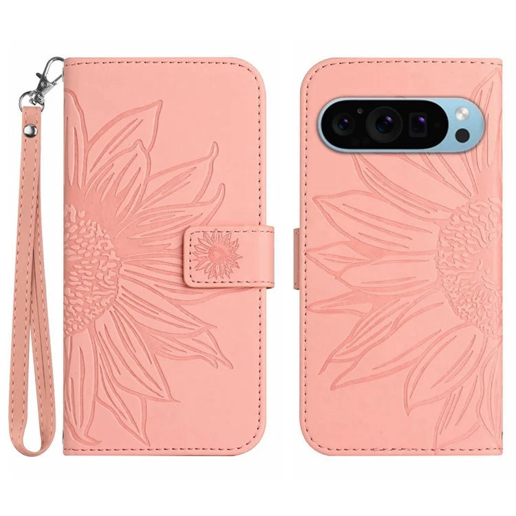 HT04 For Google Pixel 9 Case Sunflower Leather Phone Cover with Wallet Stand