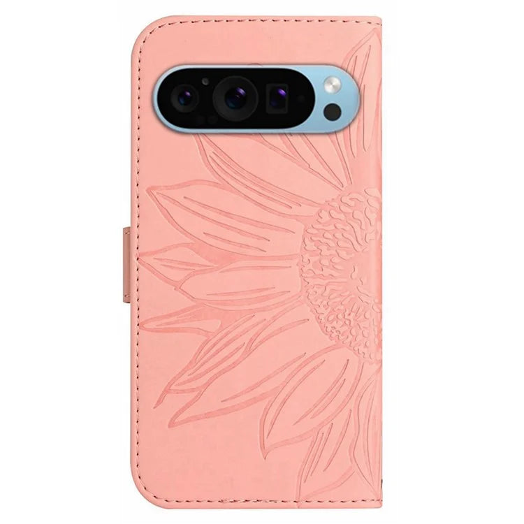 HT04 For Google Pixel 9 Case Sunflower Leather Phone Cover with Wallet Stand