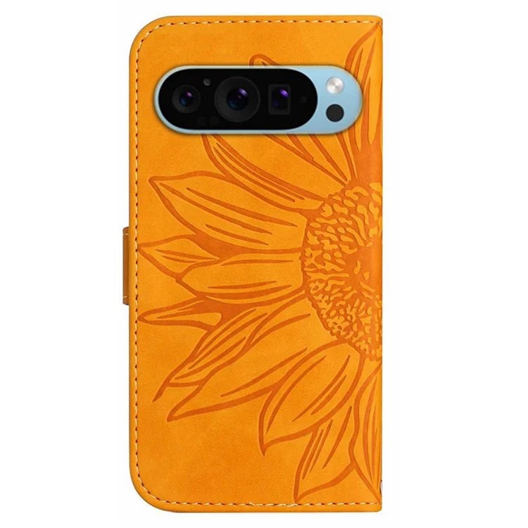 HT04 For Google Pixel 9 Case Sunflower Leather Phone Cover with Wallet Stand
