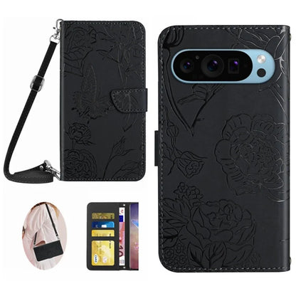 HT03 For Google Pixel 9 Case Imprinted Leather Wallet Phone Cover with Shoulder Strap