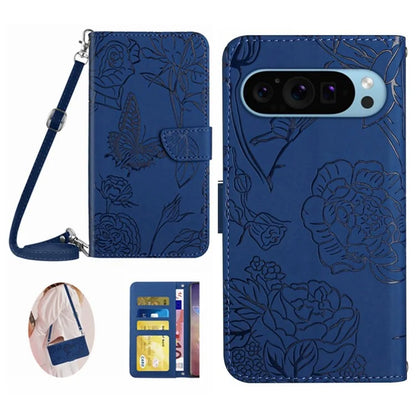HT03 For Google Pixel 9 Case Imprinted Leather Wallet Phone Cover with Shoulder Strap