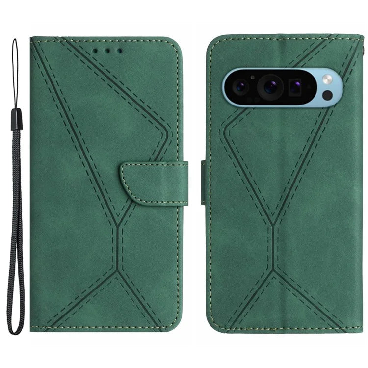 HT05 For Google Pixel 9 Case PU Leather Wallet Phone Cover Lines Imprinted