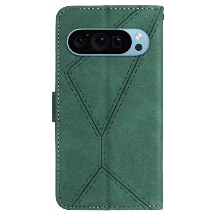 HT05 For Google Pixel 9 Case PU Leather Wallet Phone Cover Lines Imprinted