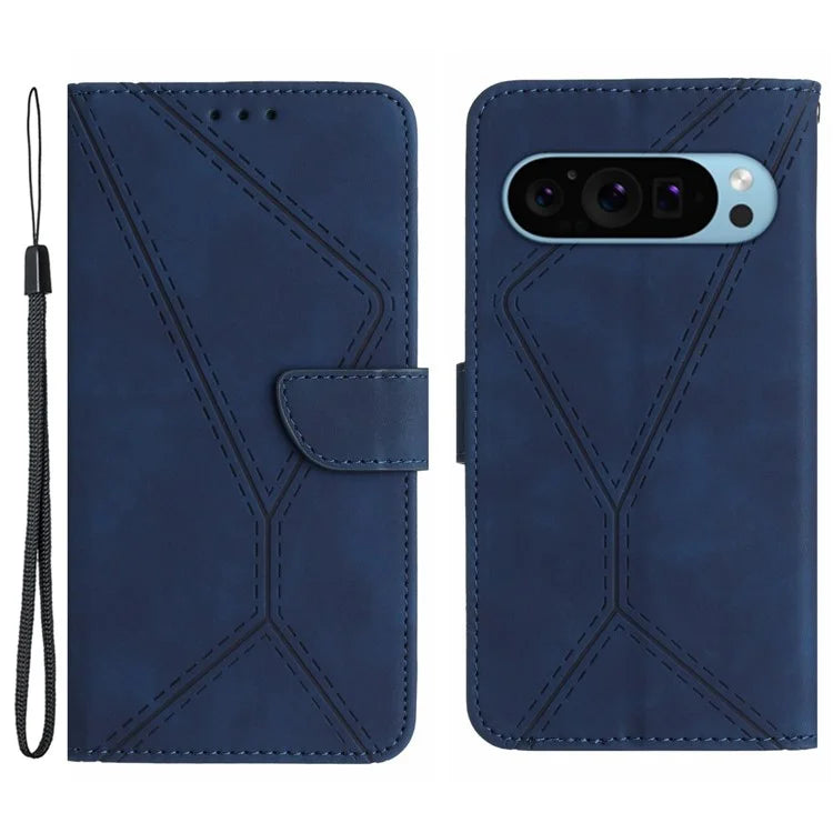 HT05 For Google Pixel 9 Case PU Leather Wallet Phone Cover Lines Imprinted