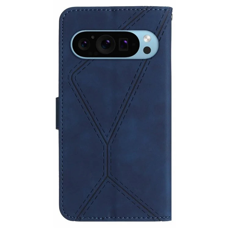 HT05 For Google Pixel 9 Case PU Leather Wallet Phone Cover Lines Imprinted