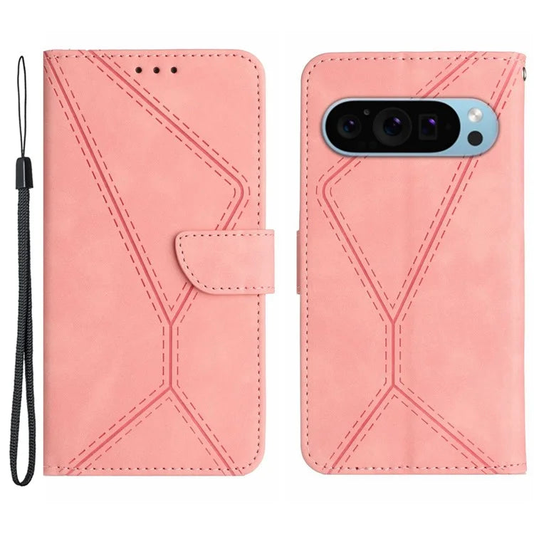 HT05 For Google Pixel 9 Case PU Leather Wallet Phone Cover Lines Imprinted