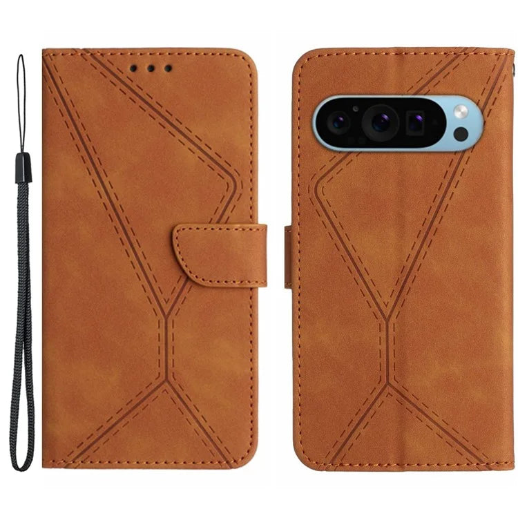 HT05 For Google Pixel 9 Case PU Leather Wallet Phone Cover Lines Imprinted