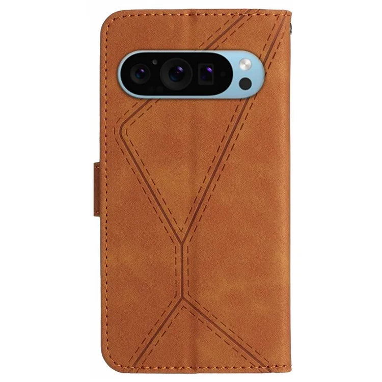 HT05 For Google Pixel 9 Case PU Leather Wallet Phone Cover Lines Imprinted