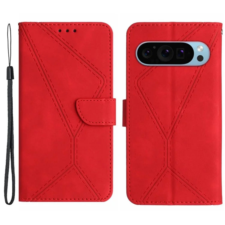 HT05 For Google Pixel 9 Case PU Leather Wallet Phone Cover Lines Imprinted