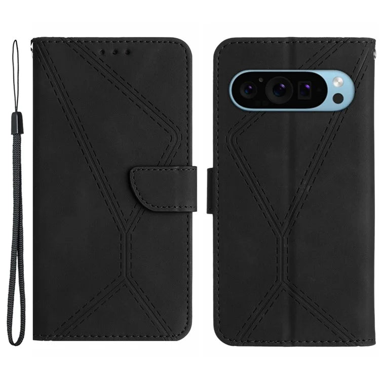 HT05 For Google Pixel 9 Case PU Leather Wallet Phone Cover Lines Imprinted