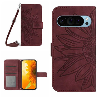 HT04 For Google Pixel 9 Case with Shoulder Strap Sunflower Wallet Phone Cover