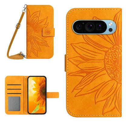 HT04 For Google Pixel 9 Case with Shoulder Strap Sunflower Wallet Phone Cover