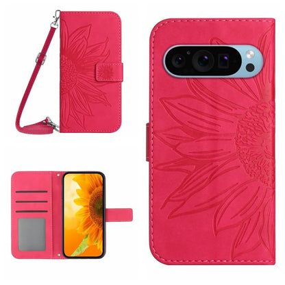 HT04 For Google Pixel 9 Case with Shoulder Strap Sunflower Wallet Phone Cover