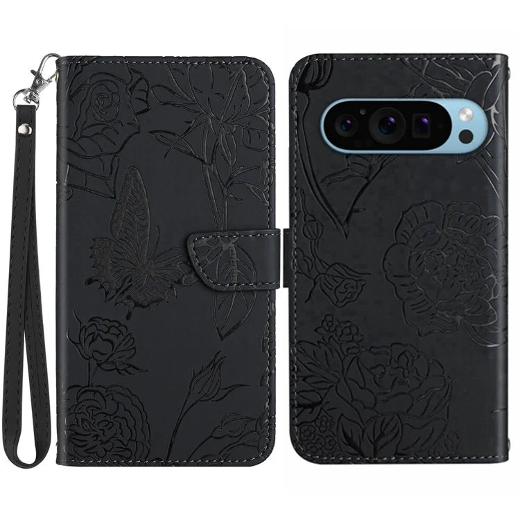 HT03 For Google Pixel 9 Case Butterfly Flower Shockproof Phone Cover Wallet