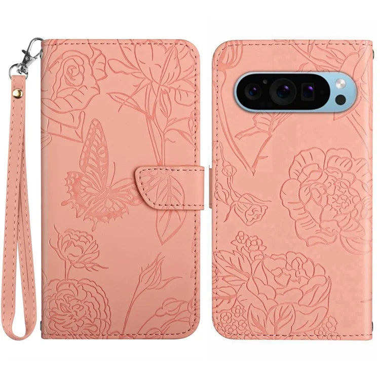 HT03 For Google Pixel 9 Case Butterfly Flower Shockproof Phone Cover Wallet