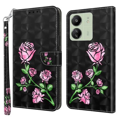 For Xiaomi Redmi 13C 4G / Poco C65 4G Magnetic Phone Case 3D Pattern Printing Wallet Cover