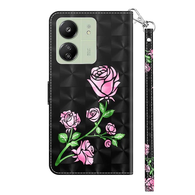 For Xiaomi Redmi 13C 4G / Poco C65 4G Magnetic Phone Case 3D Pattern Printing Wallet Cover