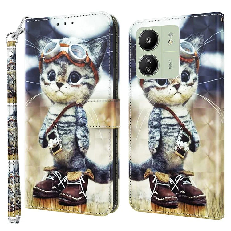 For Xiaomi Redmi 13C 4G / Poco C65 4G Magnetic Phone Case 3D Pattern Printing Wallet Cover