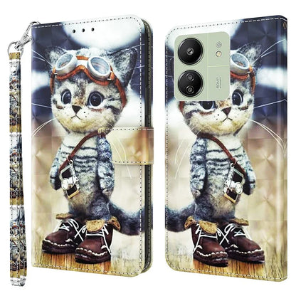 For Xiaomi Redmi 13C 4G / Poco C65 4G Magnetic Phone Case 3D Pattern Printing Wallet Cover