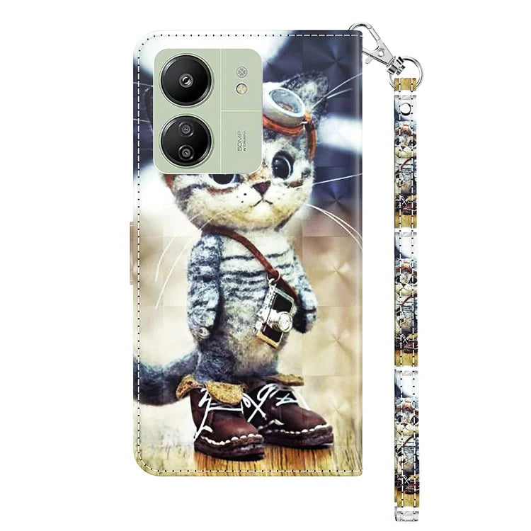 For Xiaomi Redmi 13C 4G / Poco C65 4G Magnetic Phone Case 3D Pattern Printing Wallet Cover