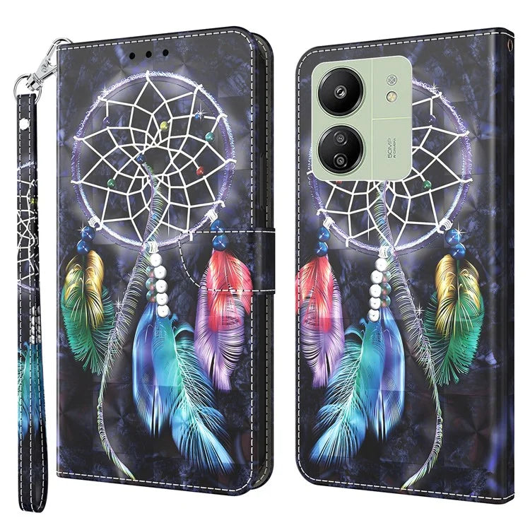 For Xiaomi Redmi 13C 4G / Poco C65 4G Magnetic Phone Case 3D Pattern Printing Wallet Cover