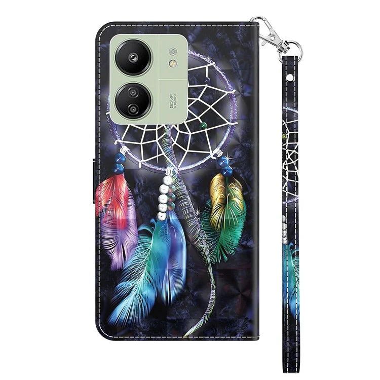 For Xiaomi Redmi 13C 4G / Poco C65 4G Magnetic Phone Case 3D Pattern Printing Wallet Cover