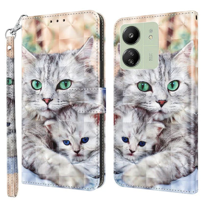 For Xiaomi Redmi 13C 4G / Poco C65 4G Magnetic Phone Case 3D Pattern Printing Wallet Cover