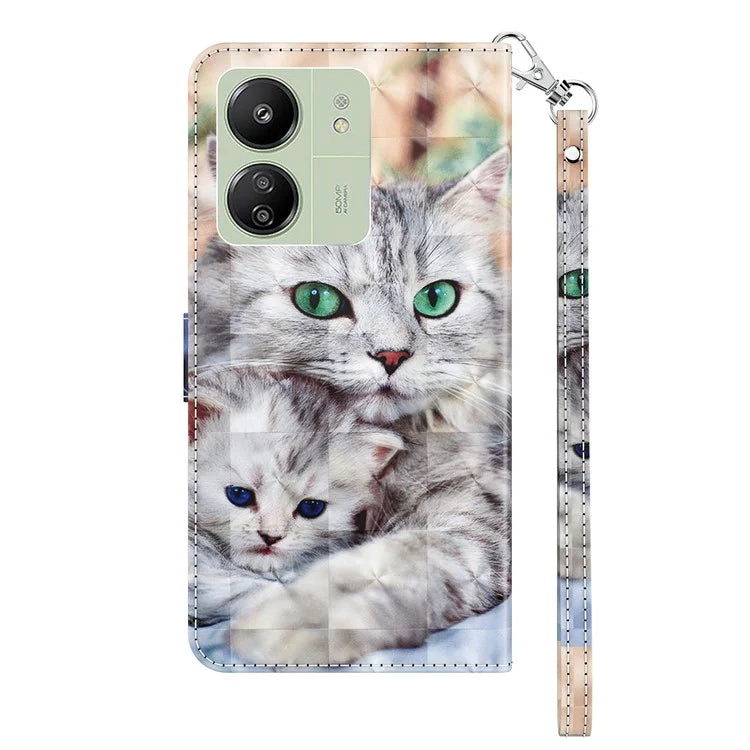 For Xiaomi Redmi 13C 4G / Poco C65 4G Magnetic Phone Case 3D Pattern Printing Wallet Cover